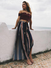 Load image into Gallery viewer, Striped Lace-up Seaside Holiday Wide-leg Bohemia Pants