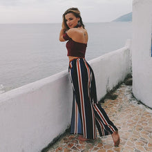 Load image into Gallery viewer, Striped Lace-up Seaside Holiday Wide-leg Bohemia Pants