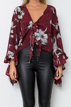 Load image into Gallery viewer, Flared Sleeve Ruffled Irregular V-Neck Top