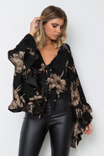 Load image into Gallery viewer, Flared Sleeve Ruffled Irregular V-Neck Top