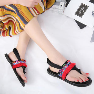 Bohemian Tasseled Flat Heel Sandals Clip Toe  Shoes