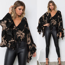 Load image into Gallery viewer, Flared Sleeve Ruffled Irregular V-Neck Top