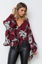 Load image into Gallery viewer, Flared Sleeve Ruffled Irregular V-Neck Top