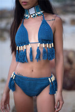 Load image into Gallery viewer, Bikini Women&#39;s Sexy Swimsuit Retro Beaded Tassel Knitted Hollow Out Swimsuit