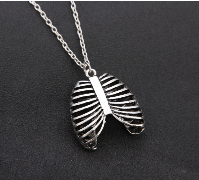 Fashion Gothic vinage rib Cage Necklace Anatomical Skeleton Heart Goth Punk Unique Retro pendant necklace Jewelry for men/women