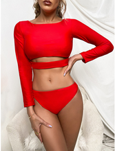 Load image into Gallery viewer, Bikini long sleeve wetsuit solid color swimsuit sexy swimsuit high fork bikini