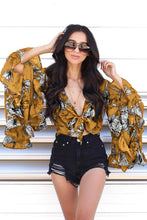 Load image into Gallery viewer, Flared Sleeve Ruffled Irregular V-Neck Top