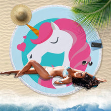 Load image into Gallery viewer, Hand-Painted Cartoon Unicorn Oversized Round Tassel Beach Towel Yoga Mat