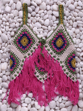 Load image into Gallery viewer, Hand-knitted Knitted Vest Hit Color Hook Flower Tassel Vest Female