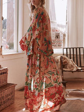 Load image into Gallery viewer, Bohemian Flower Print Kimono Tie Shawl