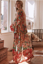 Load image into Gallery viewer, Bohemian Flower Print Kimono Tie Shawl