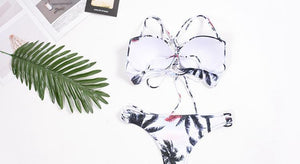 Sexy Split Bikini Braided Straps Coconut Tree Print Swimsuit