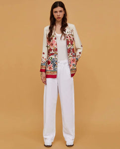 Summer Bohemia Fashion Belt Printing Long Sleeve Casual V-Neck Coat