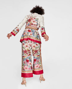 Summer Bohemia Fashion Belt Printing Long Sleeve Casual V-Neck Coat