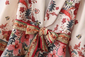 Summer Bohemia Fashion Belt Printing Long Sleeve Casual V-Neck Coat