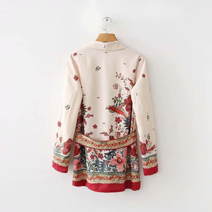 Summer Bohemia Fashion Belt Printing Long Sleeve Casual V-Neck Coat