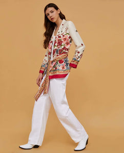Summer Bohemia Fashion Belt Printing Long Sleeve Casual V-Neck Coat