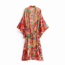 Load image into Gallery viewer, Bohemian Flower Print Kimono Tie Shawl