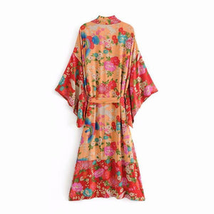 Bohemian Flower Print Kimono Tie Shawl