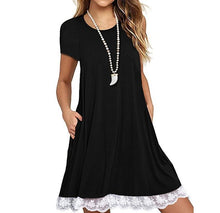 Load image into Gallery viewer, Explosions Lace Stitching Crew Neck Short Sleeve Large Size Dress