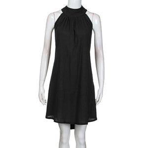 Summer women's popular round neck pleated cotton linen vest dress