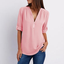 Load image into Gallery viewer, Solid Color V Neck Summer T Shirt Blouse