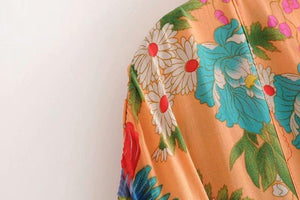 Bohemian Flower Print Kimono Tie Shawl