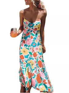 Floral Summer Boho Spaghetti-Strap Long Party Dress
