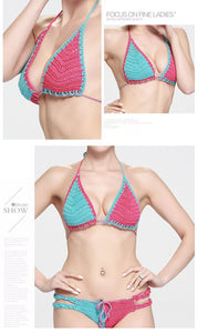 New Sexy Crochet Striped Bikini Swimsuit Suit