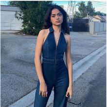 Load image into Gallery viewer, Denim Sleeveless Zipper Jumpsuit Romper