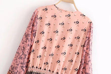 Load image into Gallery viewer, Pink Printed Wavy Ribbon Hollow Big Skirt Holiday Dress