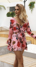 Load image into Gallery viewer, Floral Print V Neck Long Sleeve High Waist Rompers