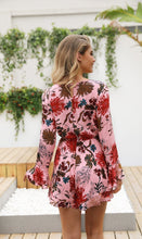 Load image into Gallery viewer, Floral Print V Neck Long Sleeve High Waist Rompers