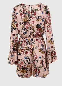 Floral Print V Neck Long Sleeve High Waist Rompers