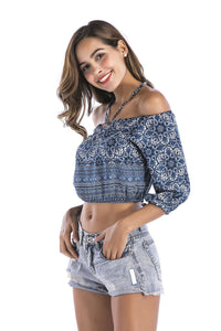Bohemian Half Sleeve Shoulder-off Women printed strapless blouse