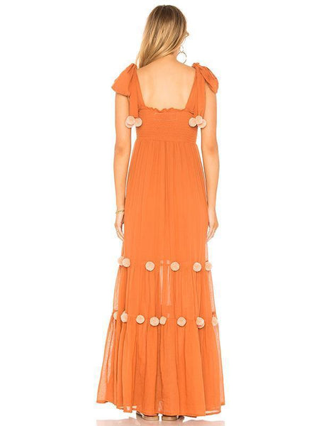 2018 Summer Boho Pompoms Split Beach Maxi Dress