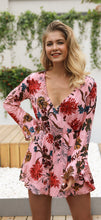 Load image into Gallery viewer, Floral Print V Neck Long Sleeve High Waist Rompers