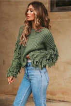 Load image into Gallery viewer, Solid Color Round Neck Long Sleeve Tassel Sweater