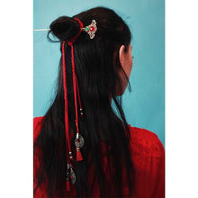 Load image into Gallery viewer, Ethnic Tibetan Headdress Magenta Hair Rope Hair Accessories Tassel Hair with Antique Headband