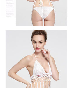 Sexy White Shell Split Swimsuit Hand Crocheted Bikini Set