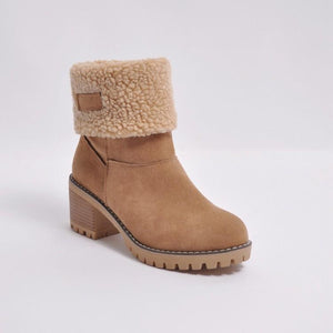 Brushed Thickness Solid Color Round Toe Flock Short Boots