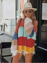 Load image into Gallery viewer, Fashion V-neck Backless Knitting Striped Rainbow Colored Sweater Tops