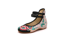 Load image into Gallery viewer, Ethnic style vintage disc buckle embroidered cloth shoes spring and autumn flax round toe women&#39;s single shoes