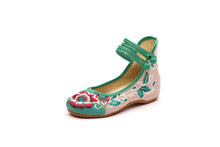 Load image into Gallery viewer, Ethnic style vintage disc buckle embroidered cloth shoes spring and autumn flax round toe women&#39;s single shoes