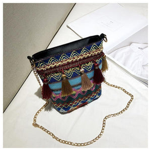 Bohemian National Style Weaving Tassel Bucket Bag Shoulder Bag Crossbody Bag