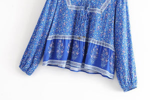 Print V Neck Long Sleeve Boho T Shirt