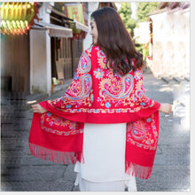 Load image into Gallery viewer, Tibetan and Nepal embroidered flower imitation cashmere scarf for women outside with sunscreen air-conditioning shawl