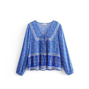 Print V Neck Long Sleeve Boho T Shirt