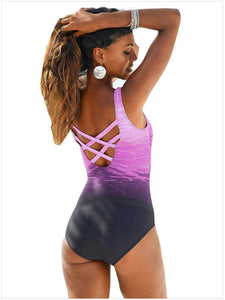 Women's Gradient Solid Color Sexy Underwireless Bikini One-Piece Swimsuit