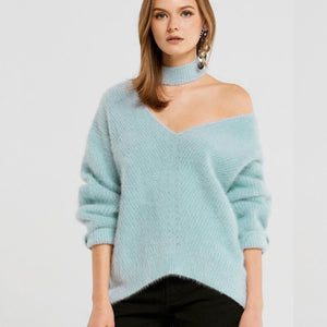 Sexy Off The Shoulder Imitation Mane Loose Lazy Sweater